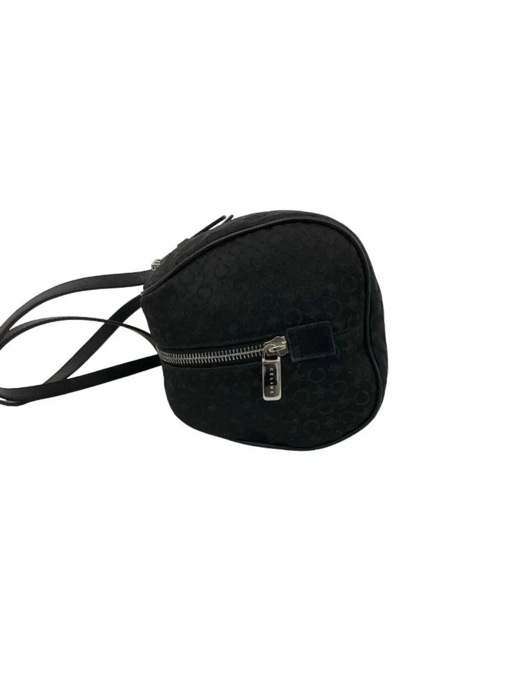 Celine C Macadam Blason Triomphe Pattern Canvas Leather Handbag Drum Bag Black
